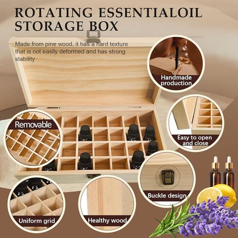 Pure Vie Wooden Essential Oil Storage Box Travel Organizer Case with Bottle Cap Label - Aromatherapy Nail Polish Fragrance Container, Holds 16 Bottle for 5-10ml - Keep Scented Oil Safe & Space Saver in Kuwait