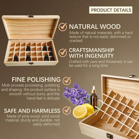 Pure Vie Wooden Essential Oil Storage Box Travel Organizer Case with Bottle Cap Label - Aromatherapy Nail Polish Fragrance Container, Holds 16 Bottle for 5-10ml - Keep Scented Oil Safe & Space Saver in Kuwait