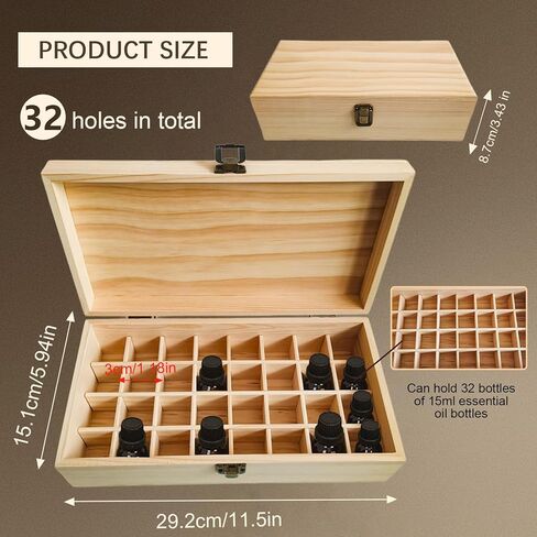 Pure Vie Wooden Essential Oil Storage Box Travel Organizer Case with Bottle Cap Label - Aromatherapy Nail Polish Fragrance Container, Holds 16 Bottle for 5-10ml - Keep Scented Oil Safe & Space Saver in Kuwait