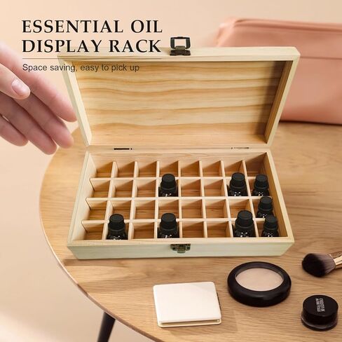 Pure Vie Wooden Essential Oil Storage Box Travel Organizer Case with Bottle Cap Label - Aromatherapy Nail Polish Fragrance Container, Holds 16 Bottle for 5-10ml - Keep Scented Oil Safe & Space Saver in Kuwait