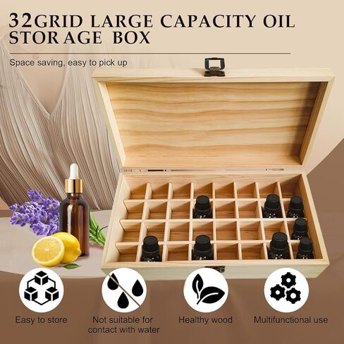 Pure Vie Wooden Essential Oil Storage Box Travel Organizer Case with Bottle Cap Label - Aromatherapy Nail Polish Fragrance Container, Holds 16 Bottle for 5-10ml - Keep Scented Oil Safe & Space Saver in Kuwait