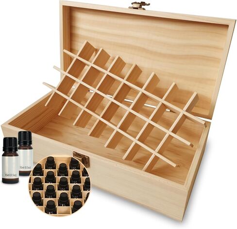 Pure Vie Wooden Essential Oil Storage Box Travel Organizer Case with Bottle Cap Label - Aromatherapy Nail Polish Fragrance Container, Holds 16 Bottle for 5-10ml - Keep Scented Oil Safe & Space Saver in Kuwait
