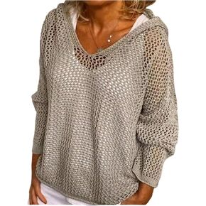 Verdusa Women's Hollow Out Crochet Sweater Long Sleeve Drop Shoulder Loose Pullover Hoodie Knitwear in Saudi Arabia