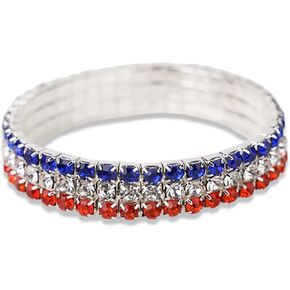 Dreuyet American Flag Barcelet Red White Blue Crystal الوطنية الرابع من يوليو ديكورات لامعة الولايات المتحدة الأمريكية مجوهر in Kuwait