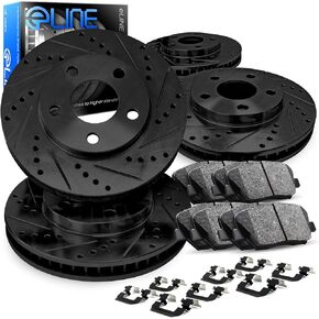 R1 Concepts Front and Rear Brake Kit For 2015-2020 Subaru WRX| Drilled Slotted Brake Rotors| Ceramic Brake Pads and Rotors Kit| Hardware included in Kuwait