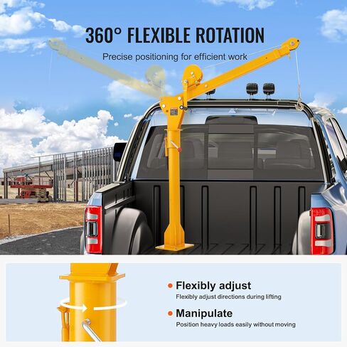 VEVOR Pickup Truck Crane with 1100 lbs Manual Winch, Folding Truck-Mounted Bed Crane, Steel Pickup Truck Jib Crane Hoist 360° Swivel for Lifting Goods in Construction, Factory in Saudi Arabia