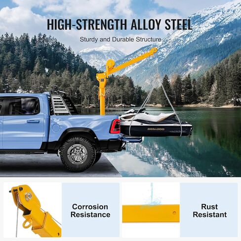 VEVOR Pickup Truck Crane with 1100 lbs Manual Winch, Folding Truck-Mounted Bed Crane, Steel Pickup Truck Jib Crane Hoist 360° Swivel for Lifting Goods in Construction, Factory in Saudi Arabia