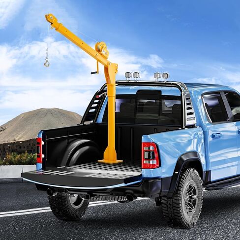 VEVOR Pickup Truck Crane with 1100 lbs Manual Winch, Folding Truck-Mounted Bed Crane, Steel Pickup Truck Jib Crane Hoist 360° Swivel for Lifting Goods in Construction, Factory in Saudi Arabia