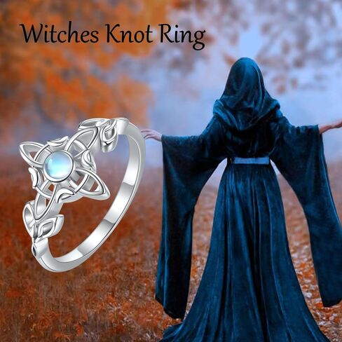 Witches Knot Ring 925 Sterling Silver Moonstone Celtic Knot Rings Witchcraft Celtic Amulet Ring Vintage Jewelry Gifts For Women in Saudi Arabia