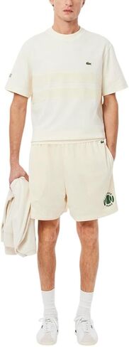 Lacoste Men's Relaxed Fit Tennis Graphic Shorts, Off White, Large in Saudi Arabia