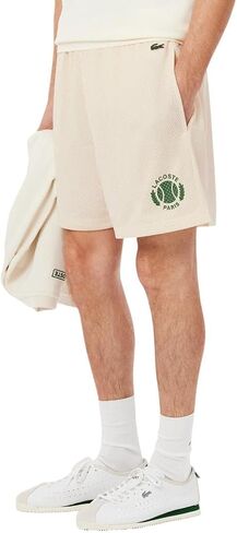 Lacoste Men's Relaxed Fit Tennis Graphic Shorts, Off White, Large in Saudi Arabia