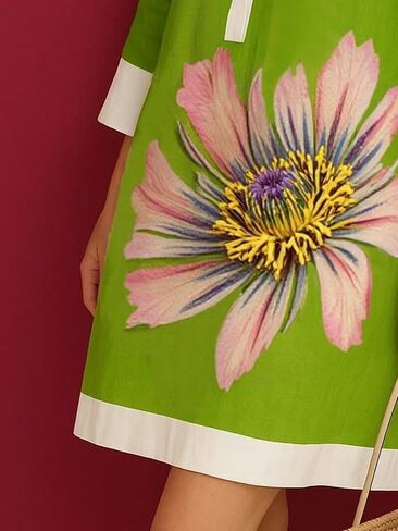 UOOZEE Summer Dresses for Women Casual Shirt Dress 3/4 Quarter Long Sleeve Printed Work Dress in Kuwait