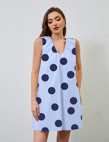 Livtany Women's Scoop Neck Babydoll Cute Mini Dress Flowyless Scleveless Short Dress in Kuwait