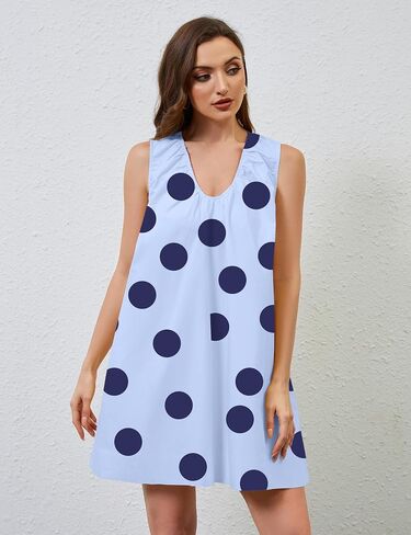 Livtany Women's Scoop Neck Babydoll Cute Mini Dress Flowyless Scleveless Short Dress in Kuwait