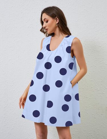 Livtany Women's Scoop Neck Babydoll Cute Mini Dress Flowyless Scleveless Short Dress in Kuwait