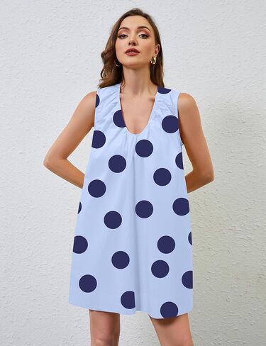 Livtany Women's Scoop Neck Babydoll Cute Mini Dress Flowyless Scleveless Short Dress in Kuwait