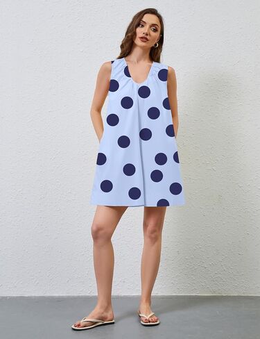 Livtany Women's Scoop Neck Babydoll Cute Mini Dress Flowyless Scleveless Short Dress in Kuwait