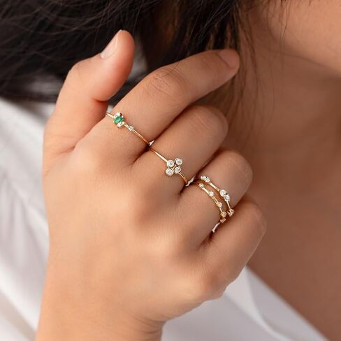 Peora Lab Crown Diamond Minimalist Rings القابلة للتكديس في الفضة الجنيه الذهب المصنوعة من الذهب الأصفر 14K ، أحجام من 5 إلى 9 in Saudi Arabia