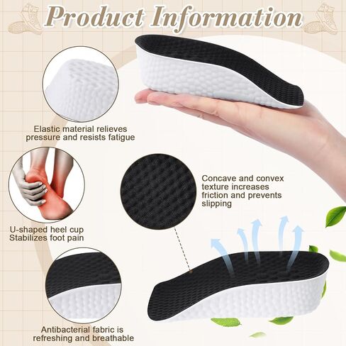 3 Pairs Insole Increase Height for Men Women High Pads Orthopedic Arch Support Insoles for Flat Feet Height Boosters Cushions(Black,3.5 cm) in Saudi Arabia