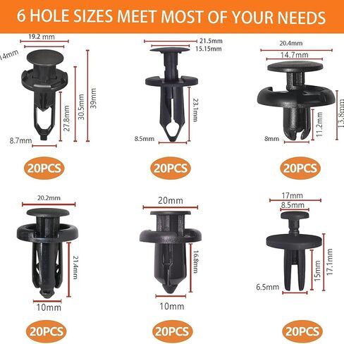 Bumper Retainer Clips, 120PCS Plastic Clips for Car, Auto Clips Fasteners Push Retainer Kit, 6 Sizes Auto Parts Push Pin Rivets Set, Fender Clips Fit for GMC Ford Toyota Honda Acura E67 in Saudi Arabia
