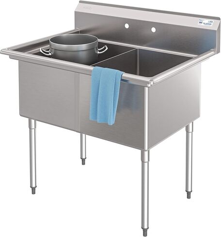 KoolMore 42 in. 16-Gauge 2-Compartment Commercial Sink with Backsplash, Bowl Dimensions 18"x18"x14" in Stainless-Steel (KM-SB181814-N316) in Saudi Arabia