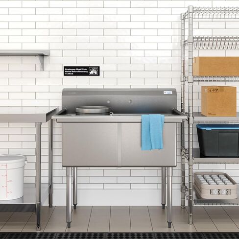 KoolMore 42 in. 16-Gauge 2-Compartment Commercial Sink with Backsplash, Bowl Dimensions 18"x18"x14" in Stainless-Steel (KM-SB181814-N316) in Saudi Arabia