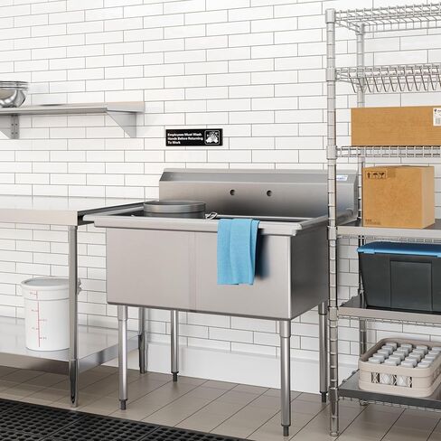 KoolMore 42 in. 16-Gauge 2-Compartment Commercial Sink with Backsplash, Bowl Dimensions 18"x18"x14" in Stainless-Steel (KM-SB181814-N316) in Saudi Arabia