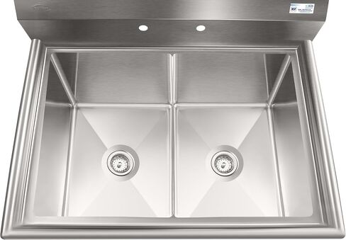 KoolMore 42 in. 16-Gauge 2-Compartment Commercial Sink with Backsplash, Bowl Dimensions 18"x18"x14" in Stainless-Steel (KM-SB181814-N316) in Saudi Arabia