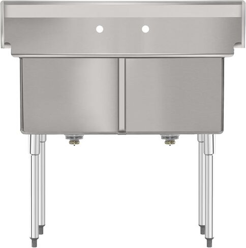 KoolMore 42 in. 16-Gauge 2-Compartment Commercial Sink with Backsplash, Bowl Dimensions 18"x18"x14" in Stainless-Steel (KM-SB181814-N316) in Saudi Arabia