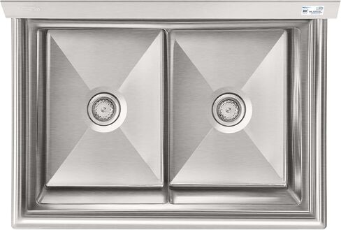 KoolMore 42 in. 16-Gauge 2-Compartment Commercial Sink with Backsplash, Bowl Dimensions 18"x18"x14" in Stainless-Steel (KM-SB181814-N316) in Saudi Arabia