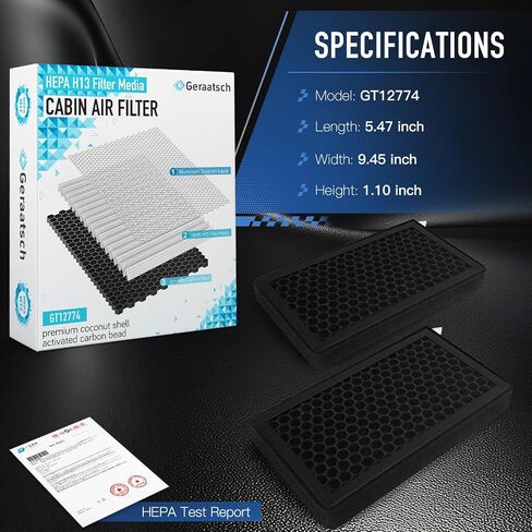 HEPA Cabin Air Filter with Activated Carbon Bean, Certified 99.95% Filtration, CF12774 for Tesla Model 3 (2017-2025) and Model Y (2020-2025) in Saudi Arabia