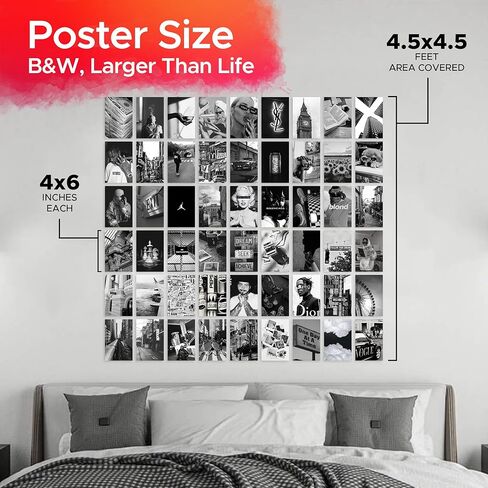 Prosersparadise 54pcs أسود أبيض جمالي جمالي مجموعة مجموعة مجموعات - 4x6 بوصة أنيقة فنية عتيقة للفتيات والفتيان في سن المراهقة ، عرض صور نوم ، ملصقات VSCO ، تزيين غرفة النوم in Kuwait