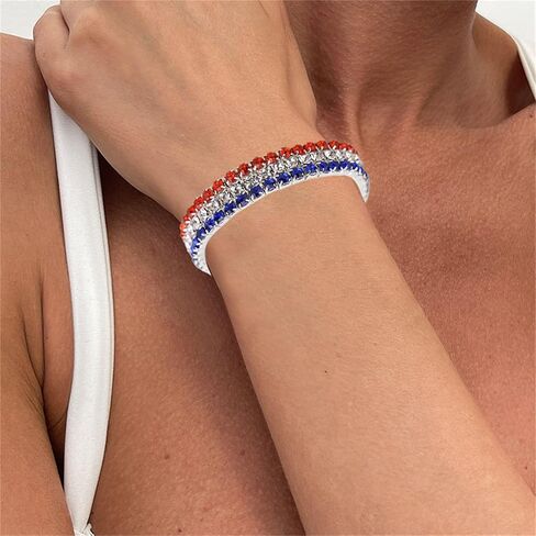 Dreuyet American Flag Barcelet Red White Blue Crystal الوطنية الرابع من يوليو ديكورات لامعة الولايات المتحدة الأمريكية مجوهر in Kuwait