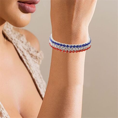 Dreuyet American Flag Barcelet Red White Blue Crystal الوطنية الرابع من يوليو ديكورات لامعة الولايات المتحدة الأمريكية مجوهر in Kuwait