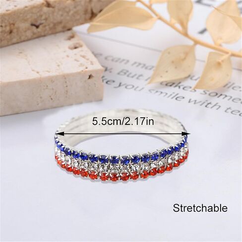 Dreuyet American Flag Barcelet Red White Blue Crystal الوطنية الرابع من يوليو ديكورات لامعة الولايات المتحدة الأمريكية مجوهر in Kuwait