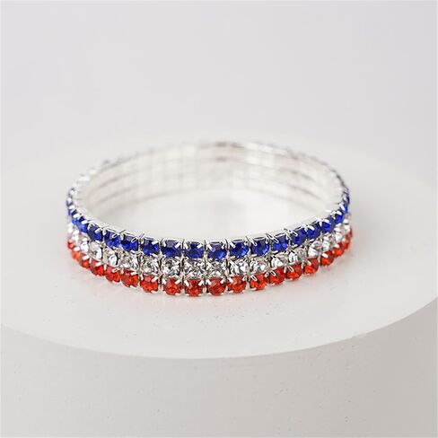 Dreuyet American Flag Barcelet Red White Blue Crystal الوطنية الرابع من يوليو ديكورات لامعة الولايات المتحدة الأمريكية مجوهر in Kuwait