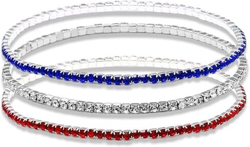 Dreuyet American Flag Rhinestone Bracelet Red White Blue Crystal Patriotic 4th of July Shiny Decorations USA Independence Day Jewelry in Saudi Arabia