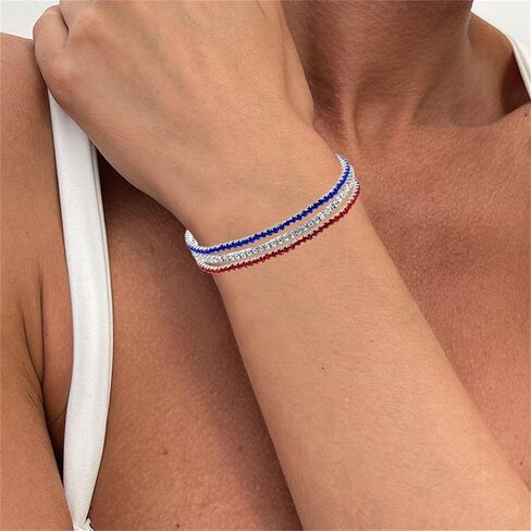 Dreuyet American Flag Rhinestone Bracelet Red White Blue Crystal Patriotic 4th of July Shiny Decorations USA Independence Day Jewelry in Saudi Arabia