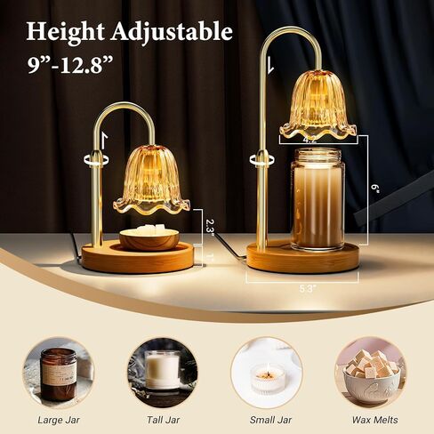 WarmEmbrace Candle Warmer Lamp with Timer Dimmable Light & Adjustable Height, Birthday Gifts for Women Mom Girl,House Warming Gift New Home Decor,Wax Melt Warmer for Jar Candles with 2 Bulbs/Gold in Saudi Arabia
