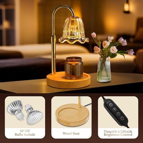 WarmEmbrace Candle Warmer Lamp with Timer Dimmable Light & Adjustable Height, Birthday Gifts for Women Mom Girl,House Warming Gift New Home Decor,Wax Melt Warmer for Jar Candles with 2 Bulbs/Gold in Saudi Arabia