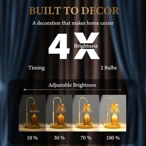 WarmEmbrace Candle Warmer Lamp with Timer Dimmable Light & Adjustable Height, Birthday Gifts for Women Mom Girl,House Warming Gift New Home Decor,Wax Melt Warmer for Jar Candles with 2 Bulbs/Gold in Saudi Arabia