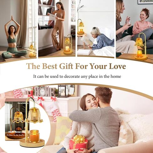 WarmEmbrace Candle Warmer Lamp with Timer Dimmable Light & Adjustable Height, Birthday Gifts for Women Mom Girl,House Warming Gift New Home Decor,Wax Melt Warmer for Jar Candles with 2 Bulbs/Gold in Saudi Arabia
