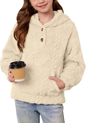 Besserbay Girls Winter Sherpa Fleece Fuzzy Hoodies Sweatshirts Button Button Down Dan Disual Outerwear Coat مع جيوب من 4 إلى 14 عامًا in Saudi Arabia