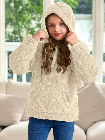 Besserbay Girls Winter Sherpa Fleece Fuzzy Hoodies Sweatshirts Button Button Down Dan Disual Outerwear Coat مع جيوب من 4 إلى 14 عامًا in Saudi Arabia