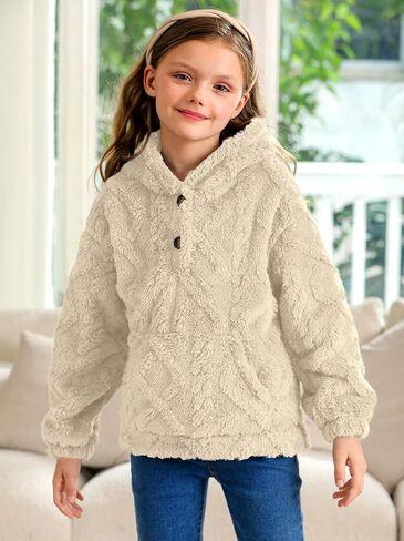 Besserbay Girls Winter Sherpa Fleece Fuzzy Hoodies Sweatshirts Button Button Down Dan Disual Outerwear Coat مع جيوب من 4 إلى 14 عامًا in Saudi Arabia
