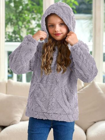 BesserBay Girls Winter Sherpa Fleece Fuzzy Hoodies Sweatshirts Button Down Casual Outerwear Coat with Pockets 4-14 Years in Saudi Arabia