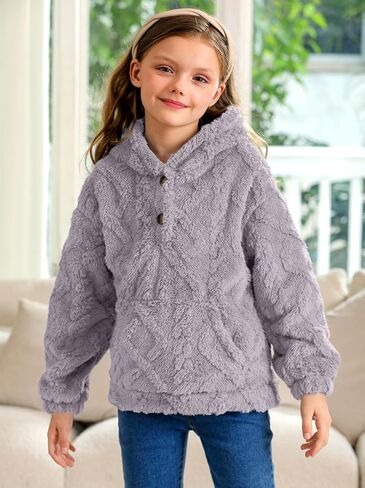BesserBay Girls Winter Sherpa Fleece Fuzzy Hoodies Sweatshirts Button Down Casual Outerwear Coat with Pockets 4-14 Years in Saudi Arabia