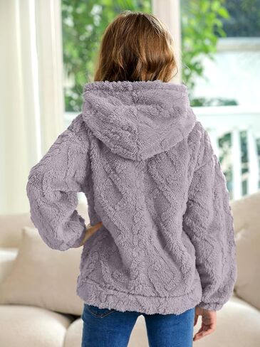 BesserBay Girls Winter Sherpa Fleece Fuzzy Hoodies Sweatshirts Button Down Casual Outerwear Coat with Pockets 4-14 Years in Saudi Arabia