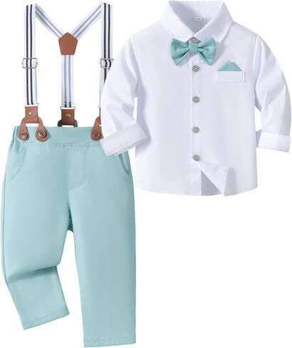 سالنير طفل فستان بدلة طفل الفتيان الملابس مجموعات ربطة القمصان الحمالات السراويل 4 قطعة ملابس الرجل الدعاوى 6 أشهر 6 سنوات in Kuwait