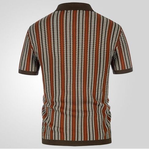 Mens Knit Polo Shirts Vintage Casual Short Sleeve Shirt Golf Button Down Pinstripe Old Money Top in Saudi Arabia
